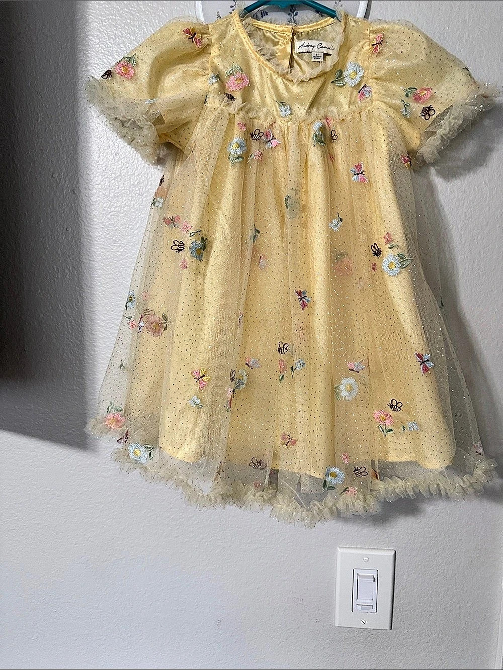 Audrey & Camille Floral Tulle Dress in Yellow Girls 3T Like New